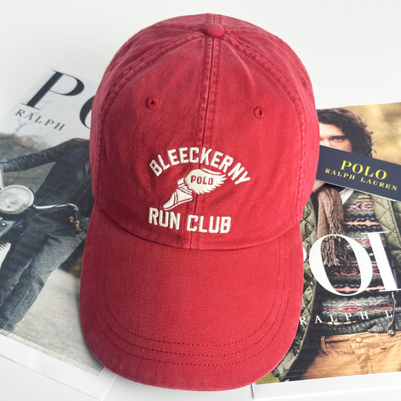 Polo Ralph Lauren Bleecker NY Run Club Red Navy Strapback Hat NWT RARE - Picture 1 of 9